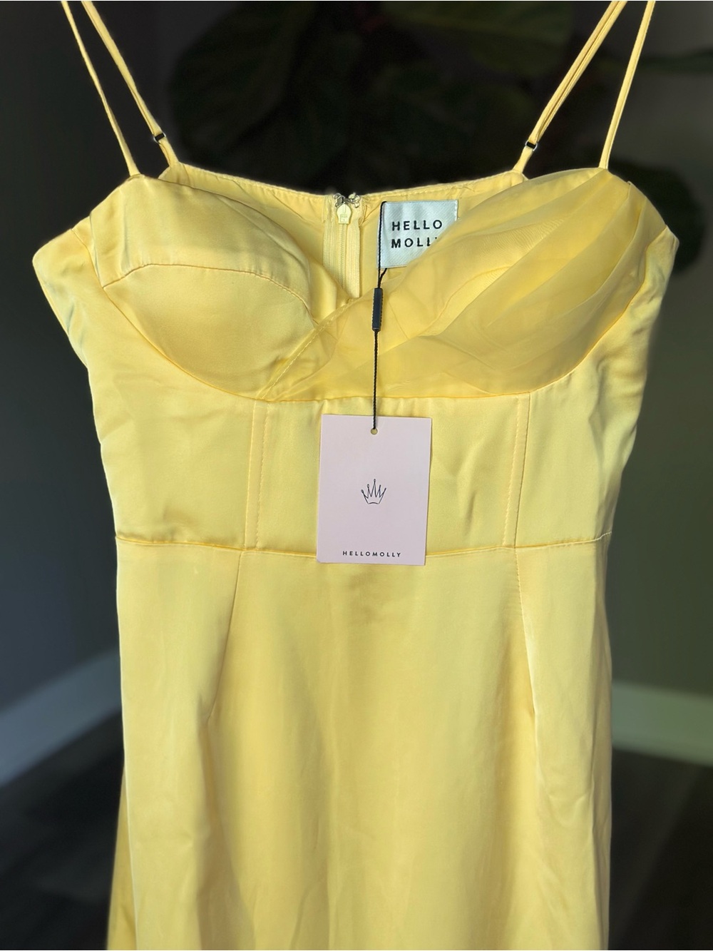 NWT Hello Molly Butter Lemon Yellow Bustier Sweetheart Slip Dress, Drama Fringe
